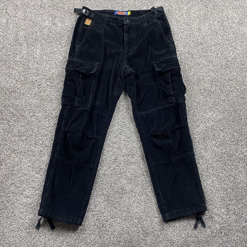 Empyre Corduroy Pants 28x27 Cargo Baggy Jeans Black Belted Double Knee Y2K‎